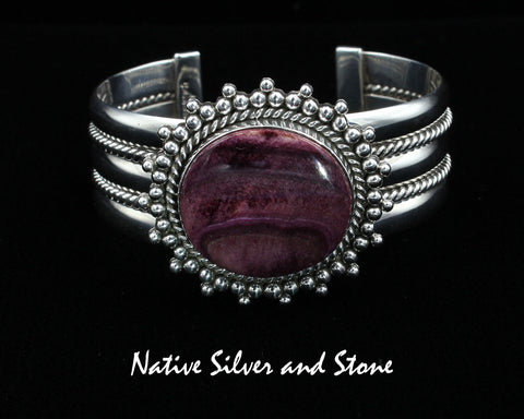 Artie Yellowhorse - Navajo<br>BCPSTBB<br>7/8" Bracelet Cuff <br>Oval-Rounded<br>Purple Spiny<br>Burst Beads & Twist<br>Sterling Silver<br>Size 6-1/2  (Medium)