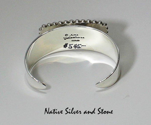 Z Artie Yellowhorse - Navajo Jewelry<br>Handmade Bracelet Cuff<br>Deschutes Picture Jasper<br>Sterling Silver Beaded Perimeter<br>Size 6-1/2 (Medium)