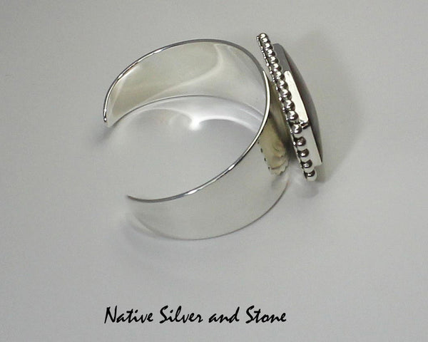 Z Artie Yellowhorse - Navajo Jewelry<br>Handmade Bracelet Cuff<br>Deschutes Picture Jasper<br>Sterling Silver Beaded Perimeter<br>Size 6-1/2 (Medium)