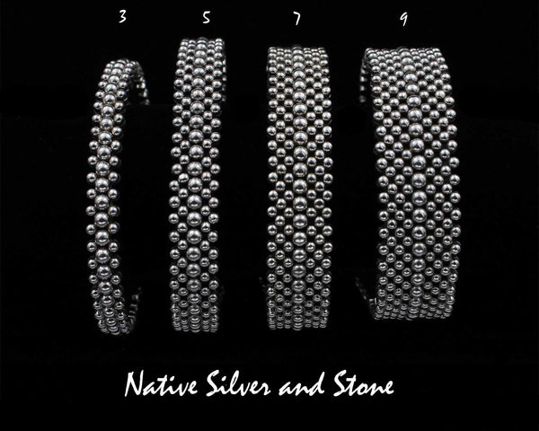 Artie Yellowhorse - Navajo<br>B4 Small Mixed Beads<br>9 Row Handmade <br>11/16" Bracelet Cuff<br>Sterling Silver<br>Size 6-1/4 (Medium)