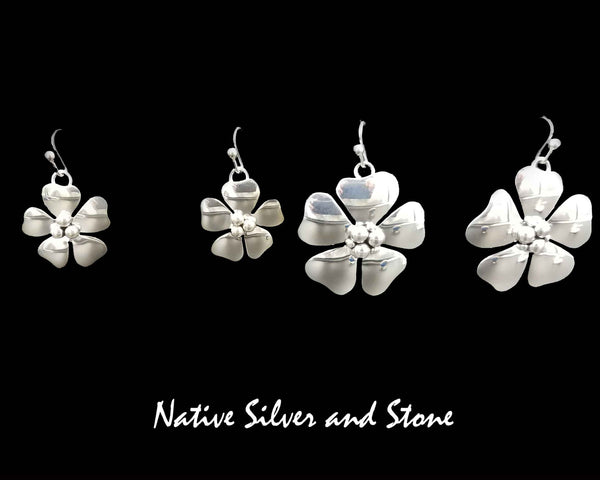 Z Artie Yellowhorse - Navajo <br>7/8" Earrings-Small Flower<br>Single Layer Cutout 3B<br>Hook<br>Sterling Silver