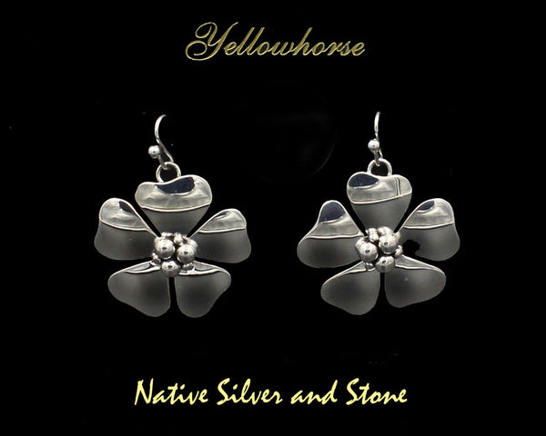 Z Artie Yellowhorse - Navajo<br>1-1/4" Earrings - Large Flower<br>Single Layer Cutout 6 Ball<br>Hook<br>Sterling Silver