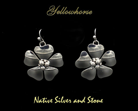 Z Artie Yellowhorse - Navajo<br>1-1/4" Earrings - Large Flower<br>Single Layer Cutout 6 Ball<br>Hook<br>Sterling Silver