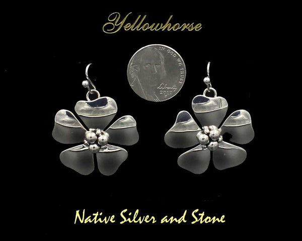 Z Artie Yellowhorse - Navajo<br>1-1/4" Earrings - Large Flower<br>Single Layer Cutout 6 Ball<br>Hook<br>Sterling Silver
