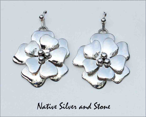 Z Artie Yellowhorse - Navajo<br>1-1/8"Earrings <br>3D Dogwood Flower 6B<br>Hook<br>Sterling Silver