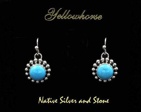 Z Artie Yellowhorse - Navajo<br>ERSHTSB<br>5/8" Earrings - Round<br>Single Bead<br>10mm Sleeping Beauty Turquoise<br>Hook<br>Sterling Silver