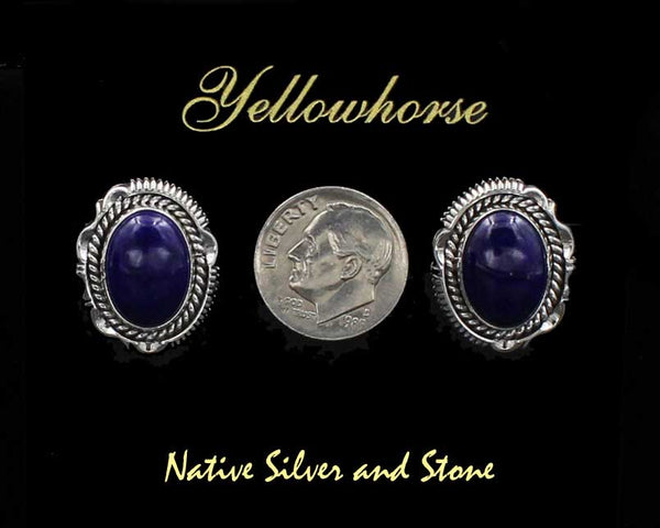Z Artie Yellowhorse - Navajo<br>3/4" Earrings<br>14mm Lapis Lazuli<br>Vertical Ovals<br>Single Twist & Sawcut with Pinches<br>Post<br>Sterling Silver