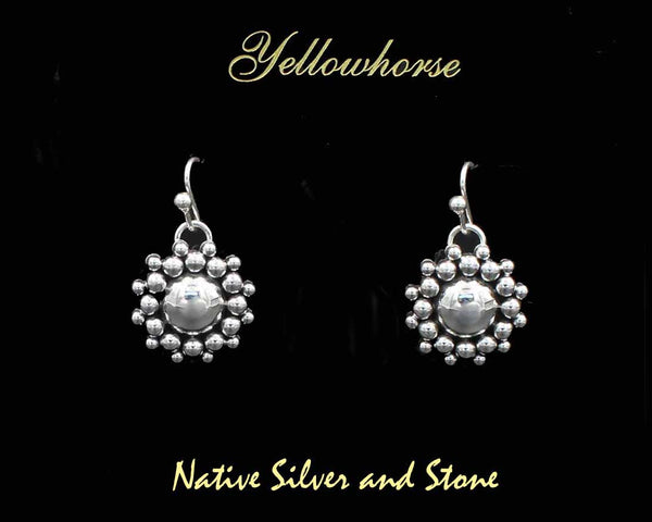 Z Artie Yellowhorse - Navajo<br>ERPASBB2<br>3/4" Earrings<br>Snowflake/Burst Beads Sz2 (Medium)<br>Hook<br>Sterling Silver