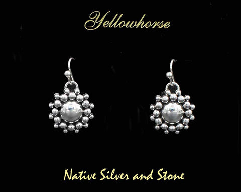 Z Artie Yellowhorse - Navajo<br>ERPASBB2<br>3/4" Earrings<br>Snowflake/Burst Beads Sz2 (Medium)<br>Hook<br>Sterling Silver