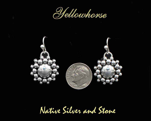 Z Artie Yellowhorse - Navajo<br>ERPASBB2<br>3/4" Earrings<br>Snowflake/Burst Beads Sz2 (Medium)<br>Hook<br>Sterling Silver