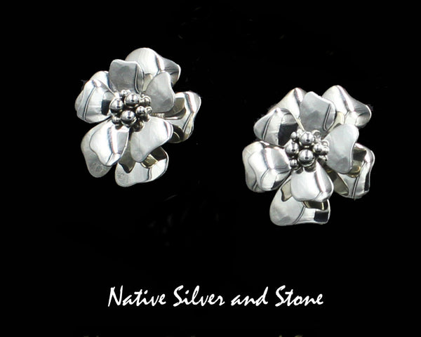 Artie Yellowhorse - Navajo<br>ERPASDW<br>1-1/8"Earrings <br>3D Dogwood Flower 6B<br>Post<br>Sterling Silver