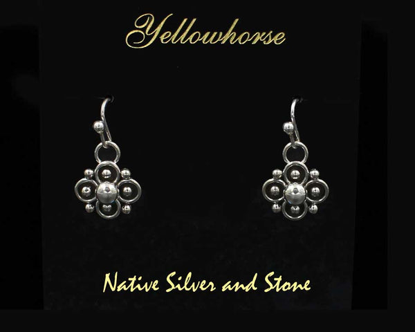 Artie Yellowhorse - Navajo<br>5/8" Earrings<br>Small 4 Leaf Clover/Flower<br>Shadowbox<br>Hook<br>Sterling Silver