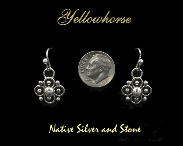 Artie Yellowhorse - Navajo<br>5/8" Earrings<br>Small 4 Leaf Clover/Flower<br>Shadowbox<br>Hook<br>Sterling Silver