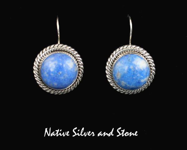 Z Artie Yellowhorse - Navajo<br>5/8"  Earrings<br>11mm Denim Lapis Round<br>Double Twist - Large & Small<br>Sterling Silver