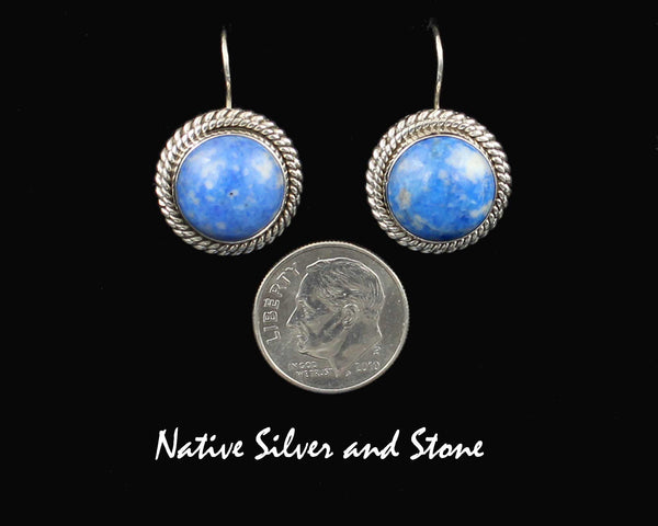 Z Artie Yellowhorse - Navajo<br>5/8"  Earrings<br>11mm Denim Lapis Round<br>Double Twist - Large & Small<br>Sterling Silver