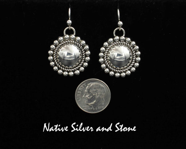 Z Artie Yellowhorse - Navajo<br>7/8" Earrings<br>13mm Domes<br>Single Twist & Bead<br>Hook<br>Sterling Silver