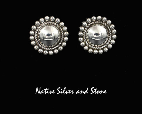 Z Artie Yellowhorse - Navajo<br>ERPSTB<br>3/4" Earrings<br>10mm Domes<br>Single Twist & Bead<br>Post<br>Sterling Silver