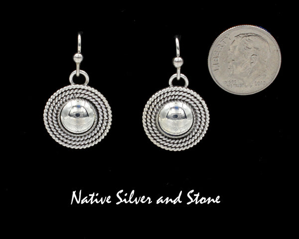 Z Artie Yellowhorse - Navajo<br>ERSD3TH<br>11/16" Earrings - Round<br>9mm Domes<br>3 Twist Wire<br>Small<br>Hook<br>Sterling Silver