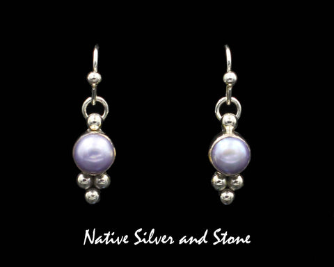 Z Artie Yellowhorse - Navajo<br>ERSHP3B<br>11/16" Earrings<br>Pearl - Pink Blush Round<br>Bead Accents<br>Hook<br>Sterling Silver