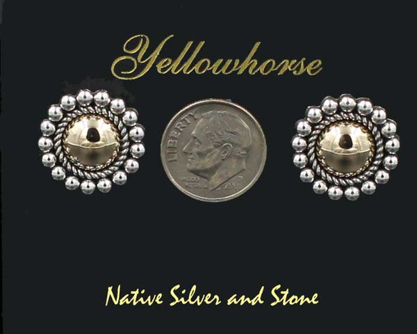 Z Artie Yellowhorse - Navajo<br>3/4" Earrings<br>10mm 14k Gold Domes<br>Silver Twist & Bead<br>Post