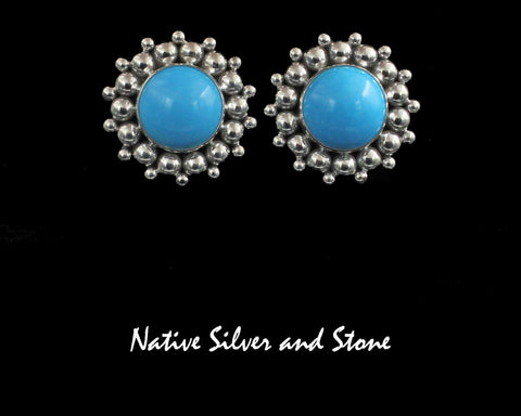 Z Artie Yellowhorse - Navajo<br>1" Earrings<br>13mm Sleeping Beauty Turquoise<br>Burst Bead/Scatterdot<br>Post<br>Sterling Silver