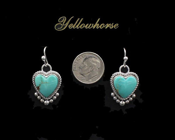 Z Artie Yellowhorse - Navajo<br>3/4" Earrings<br>Kingman Green Turquoise<br>Heart Shaped<br>7 Bead Accent<br>Hook<br>Sterling Silver