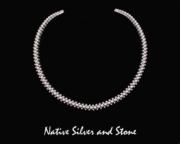 Z Artie Yellowhorse - Navajo<br> 5/16" Omega Collar Necklace<br>Beaded<br>Sterling Silver