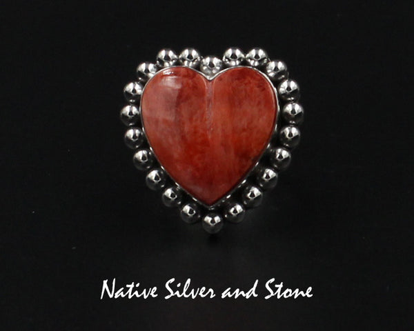 Z Artie Yellowhorse - Navajo<br>1" Ring<br>20mm Burnt Orange Spiny Heart<br>Single Bead<br>Sterling Silver<br>Size 7-1/4