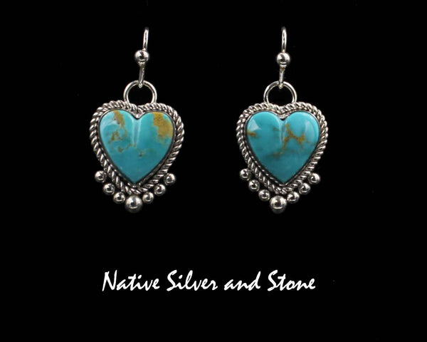 Z Artie Yellowhorse - Navajo<br>ERSHTT7<br>3/4" Earrings<br>Kingman Green-Blue Turquoise<br>Heart Shaped<br>7 Bead Accent<br>Hook<br>Sterling Silver