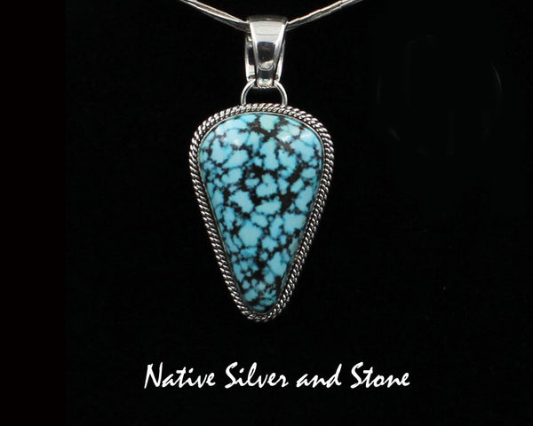 Artie Yellowhorse - Navajo<br>PDTDT<br>1-5/8" Pendant<br>37mm x 23mm Kingman Web<br>Turquoise Oval<br>Double Twistwire, Small & Large<br>Sterling Silver