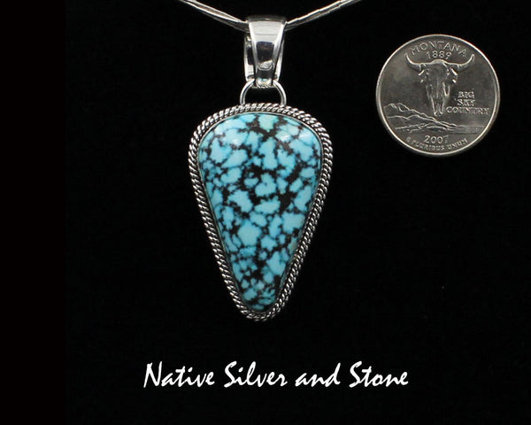 Artie Yellowhorse - Navajo<br>PDTDT<br>1-5/8" Pendant<br>37mm x 23mm Kingman Web<br>Turquoise Oval<br>Double Twistwire, Small & Large<br>Sterling Silver