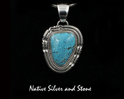 Artie Yellowhorse - Navajo<br>PDTTDSC<br>1-1/2" Pendant<br>Kingman Web Turquoise<br>Triangle Freeform<br>Single Twistwire &<br>Double Saw-cut with Pinches<br>Sterling Silver