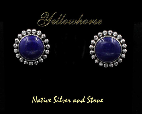 Z Artie Yellowhorse - Navajo<br>3/4" Earrings<br>Round<br>14mm Lapis Lazuli<br>Single Bead/Dot<br>Post<br>Sterling Silver