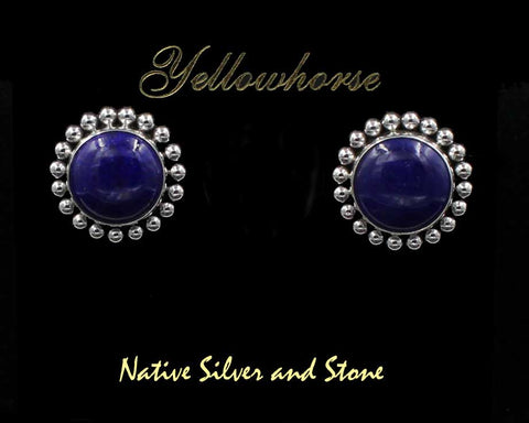 Z Artie Yellowhorse - Navajo<br>3/4" Earrings<br>Round<br>14mm Lapis Lazuli<br>Single Bead/Dot<br>Post<br>Sterling Silver