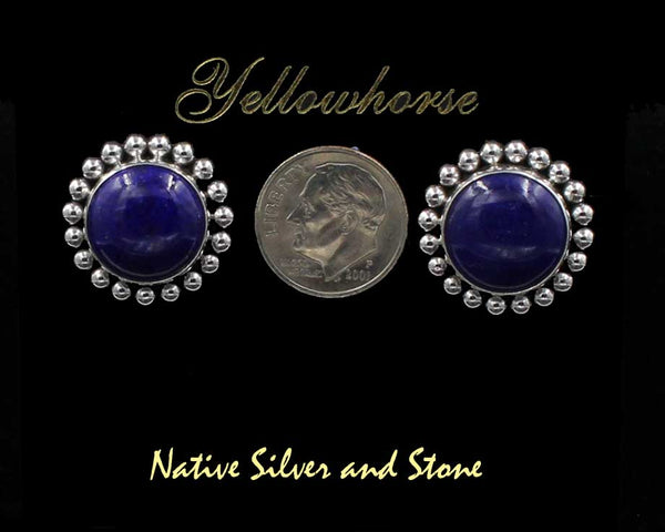 Z Artie Yellowhorse - Navajo<br>3/4" Earrings<br>Round<br>14mm Lapis Lazuli<br>Single Bead/Dot<br>Post<br>Sterling Silver