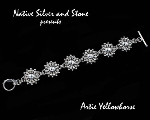 Z Artie Yellowhorse - Navajo<br>Bracelet - Link <br>3/4" Burst Bead Rounds<br>Sterling Silver<br>Size (as worn)  6-1/16 to 6-3/4