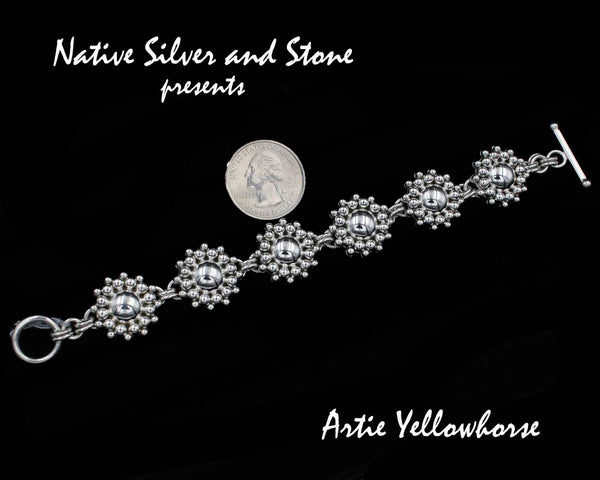 Z Artie Yellowhorse - Navajo<br>Bracelet - Link <br>3/4" Burst Bead Rounds<br>Sterling Silver<br>Size (as worn)  6-1/16 to 6-3/4