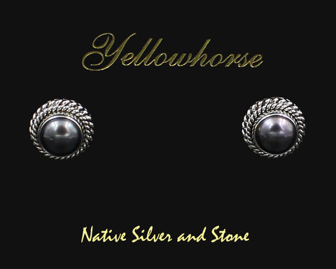 Z Artie Yellowhorse - Navajo<br>ERPPDT<br>1/2" Earrings<br>8mm Grey - Dark<br>Freshwater Pearl<br>Double Twist - Large & Small<br>Post<br>Sterling Silver