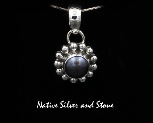 Z Artie Yellowhorse - Navajo<br>PDPSB<br>5/8"  Pendant<br>8mm Very Dark Pearl<br>Single Bead<br>Sterling Silver