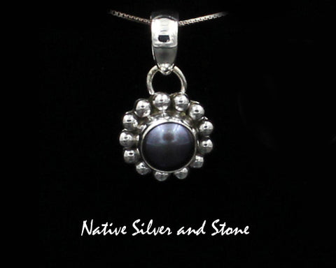 Z Artie Yellowhorse - Navajo<br>PDPSB<br>5/8"  Pendant<br>8mm Very Dark Pearl<br>Single Bead<br>Sterling Silver