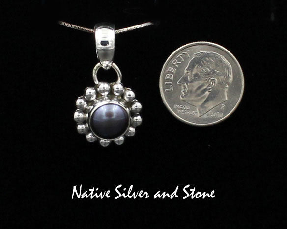 Z Artie Yellowhorse - Navajo<br>PDPSB<br>5/8"  Pendant<br>8mm Very Dark Pearl<br>Single Bead<br>Sterling Silver
