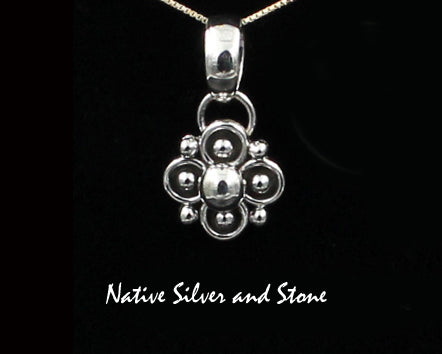 Artie Yellowhorse - Navajo<br>5/8" Pendant<br>4 Leaf Clover/Flower - Small<br>Shadowbox<br>Sterling Silver