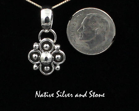Artie Yellowhorse - Navajo<br>5/8" Pendant<br>4 Leaf Clover/Flower - Small<br>Shadowbox<br>Sterling Silver