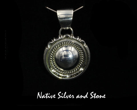 Artie Yellowhorse - Navajo<br>PSASTDSCP<br>1-1/8"  Pendant - Medium<br>16mm Dome<br>Twist & Double Sawcut w Pinches<br>Sterling Silver