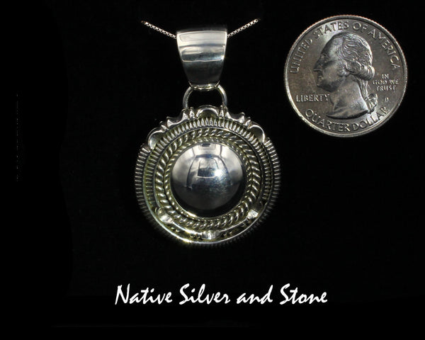 Artie Yellowhorse - Navajo<br>PSASTDSCP<br>1-1/8"  Pendant - Medium<br>16mm Dome<br>Twist & Double Sawcut w Pinches<br>Sterling Silver
