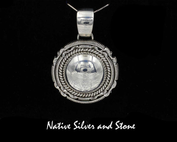 Z Artie Yellowhorse - Navajo<br>1-1/2"  Pendant - Large<br>24mm Dome<br>Single Twist &<br>Double Saw-cut w Pinches<br>Sterling Silver