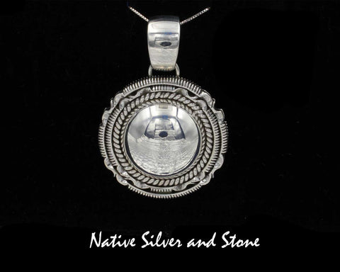 Z Artie Yellowhorse - Navajo<br>1-1/2"  Pendant - Large<br>24mm Dome<br>Single Twist &<br>Double Saw-cut w Pinches<br>Sterling Silver