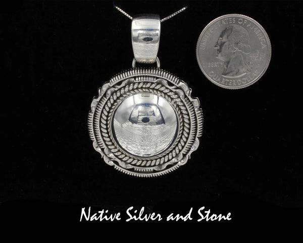 Z Artie Yellowhorse - Navajo<br>1-1/2"  Pendant - Large<br>24mm Dome<br>Single Twist &<br>Double Saw-cut w Pinches<br>Sterling Silver