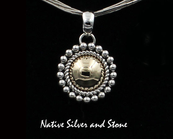 Artie Yellowhorse - Navajo<br>7/8" Pendant<br>14k Gold & Sterling Silver<br>13mm Dome - Medium<br>Single Twist & Bead