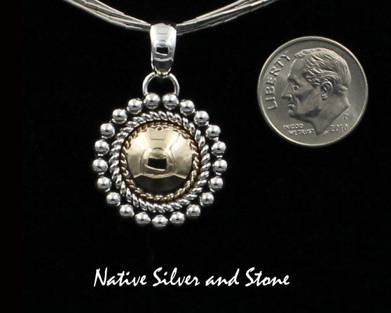 Artie Yellowhorse - Navajo<br>7/8" Pendant<br>14k Gold & Sterling Silver<br>13mm Dome - Medium<br>Single Twist & Bead